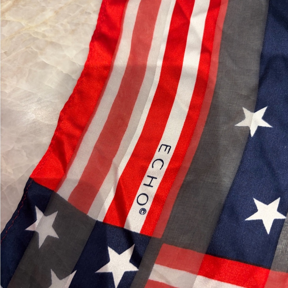Vintage Echo Americana Flag Scarf Red White Blue Patriotic Sheer Square Scarf - Picture 2 of 3